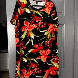 Floral Black Dress with Red and Green Accents